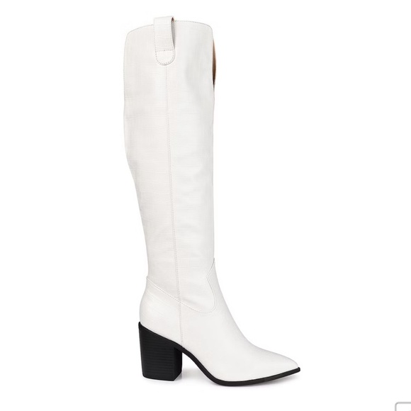 Journee Collection Black and White Heeled Boots with Croc Texture - Picture 1 of 16